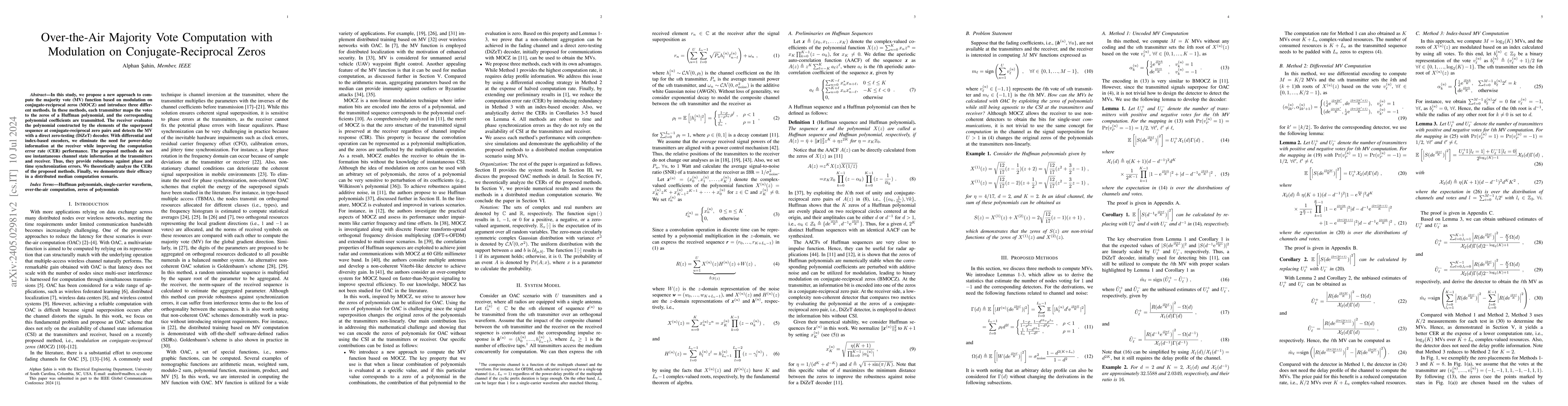 Thumbnail for Over-the-Air Majority Vote Computation with Modulation on
  Conjugate-Reciprocal Zeros