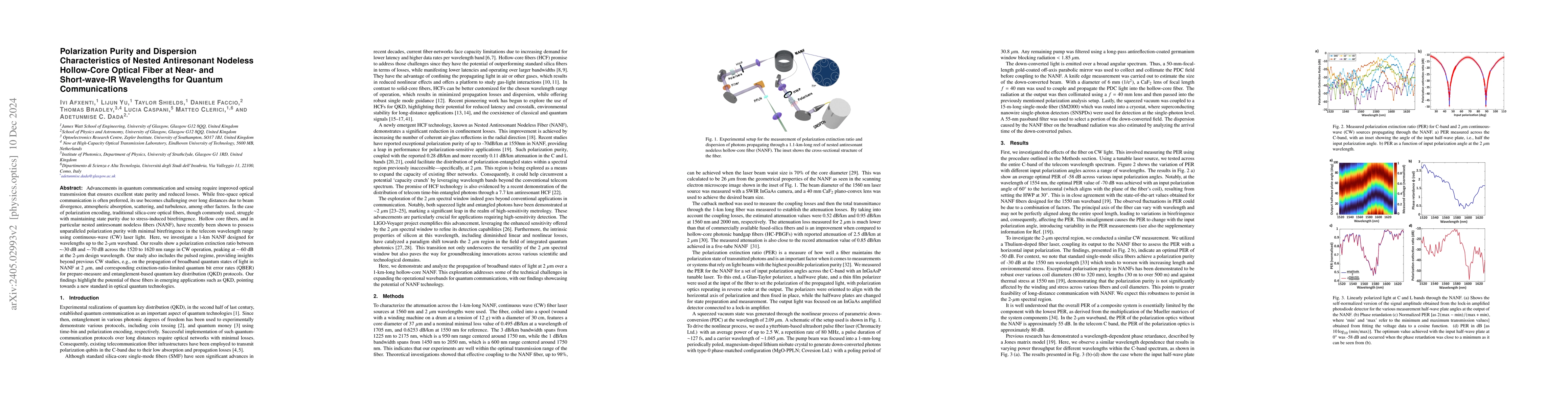Thumbnail for Polarization Purity and Dispersion Characteristics of Nested
  Antiresonant Nodeless Hollow-Core Optical Fiber at Near- and Mid-IR
  Wavelengths for Quantum Communications