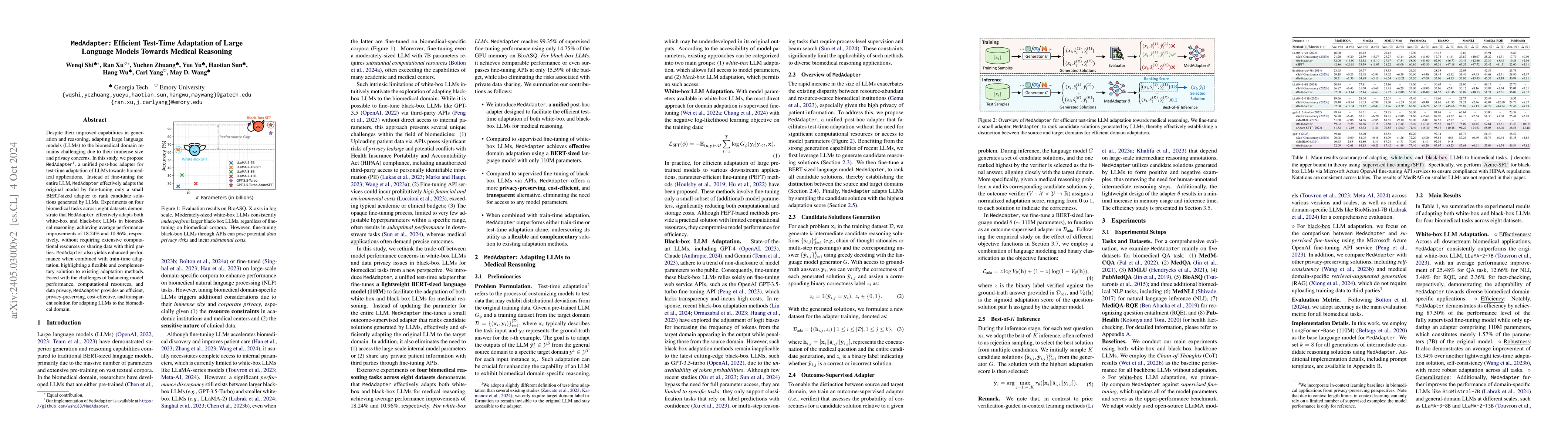 Thumbnail for MedAdapter: Efficient Test-Time Adaptation of Large Language Models
  towards Medical Reasoning