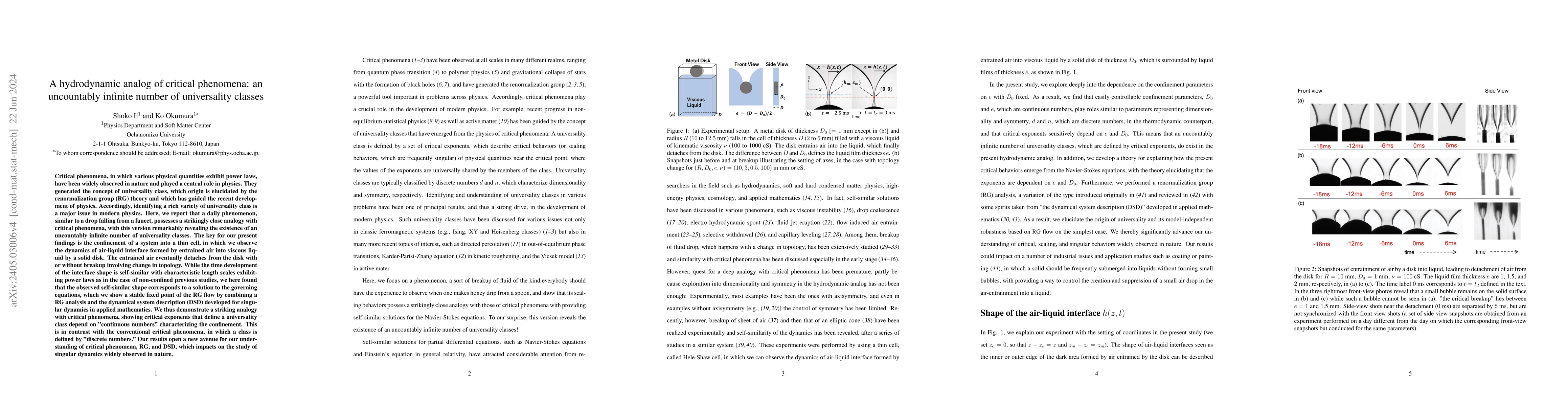 Thumbnail for A hydrodynamic analog of critical phenomena: an uncountably infinite
  number of universality classes