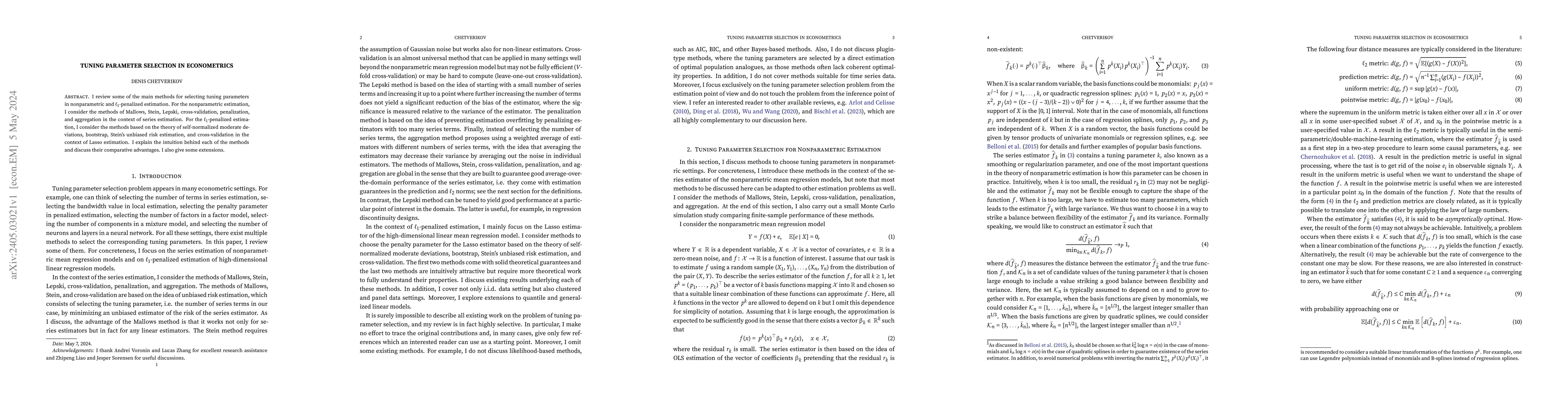 Thumbnail for Tuning parameter selection in econometrics