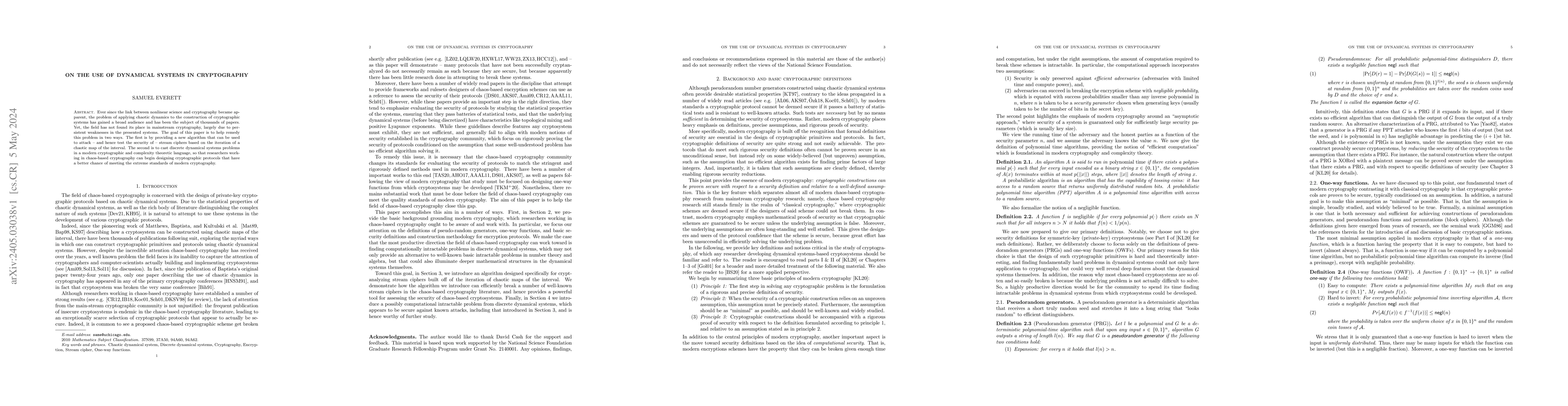 Thumbnail for On the use of dynamical systems in cryptography