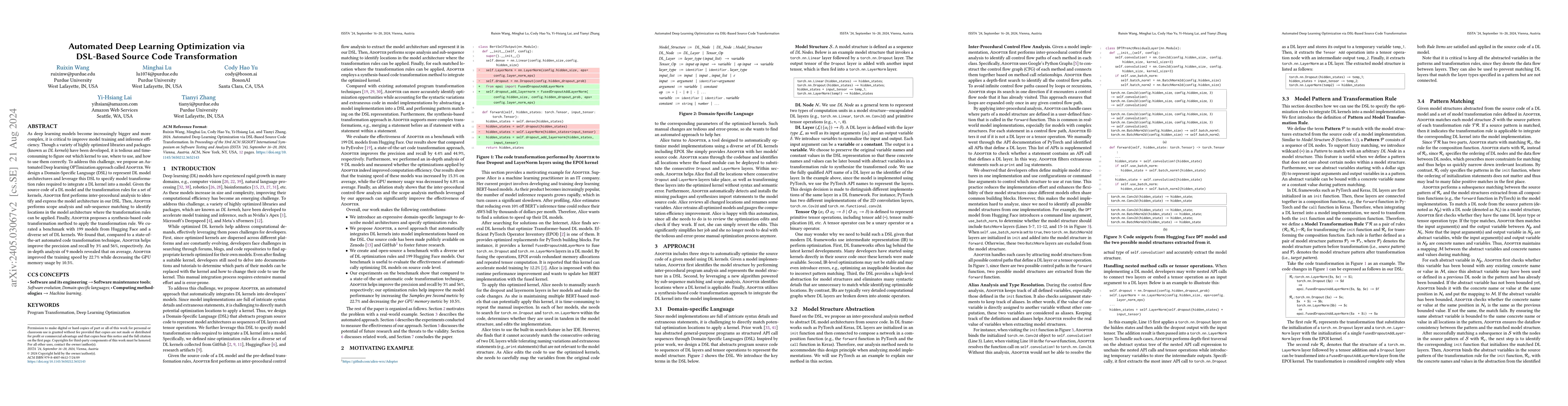 Thumbnail for Automated Deep Learning Optimization via DSL-Based Source Code
  Transformation