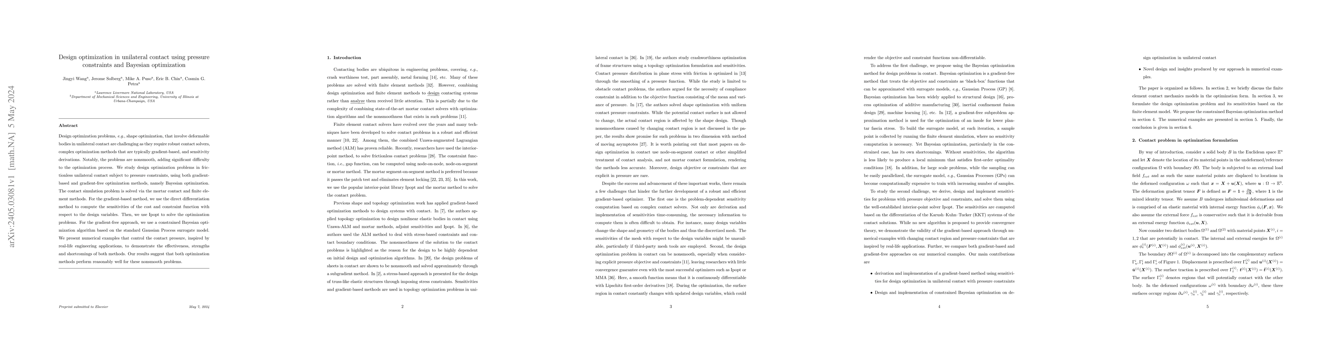 Thumbnail for Design optimization in unilateral contact using pressure constraints and
  Bayesian optimization