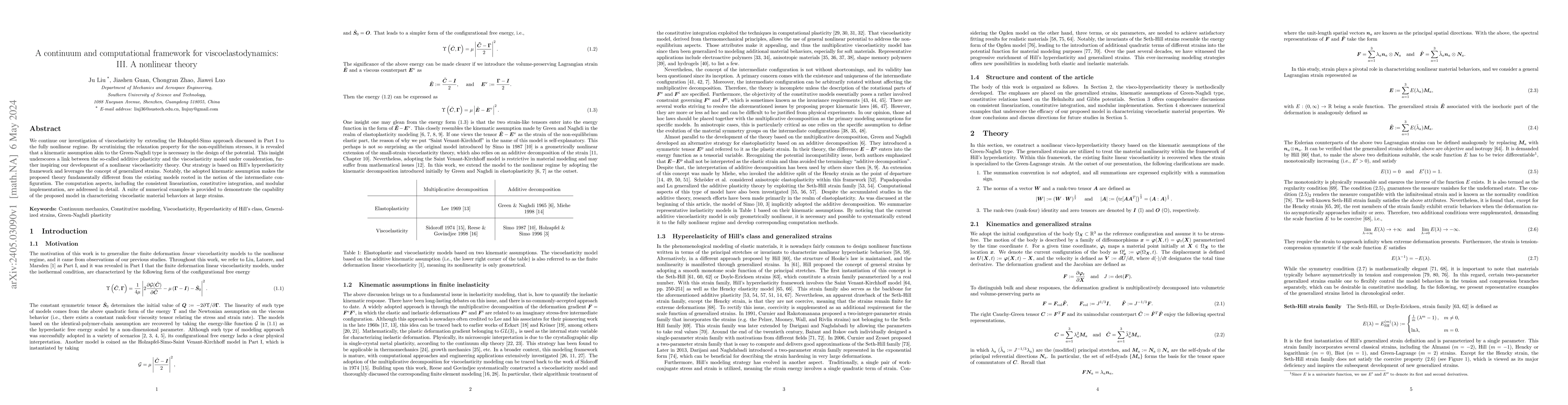 Thumbnail for A continuum and computational framework for viscoelastodynamics: III. A
  nonlinear theory
