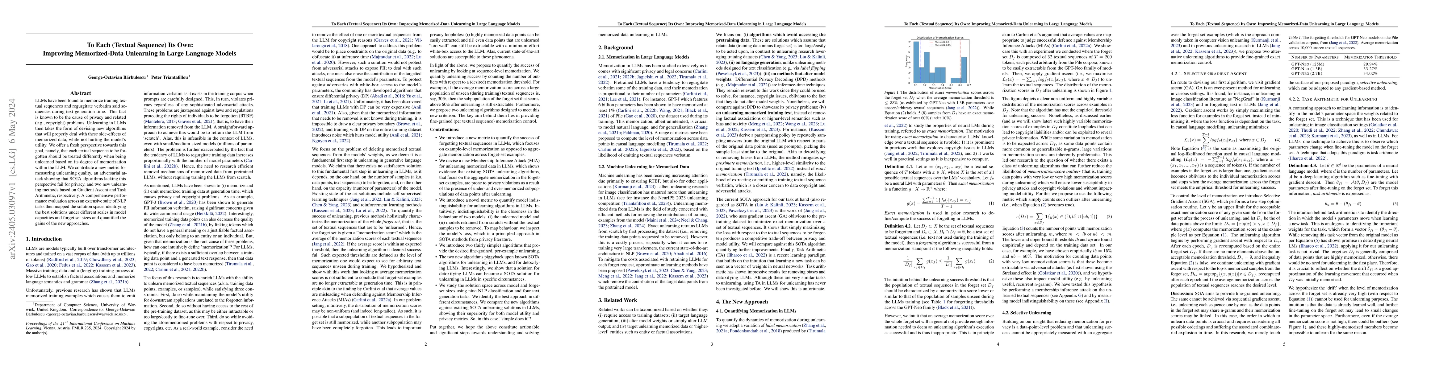Thumbnail for To Each (Textual Sequence) Its Own: Improving Memorized-Data Unlearning
  in Large Language Models