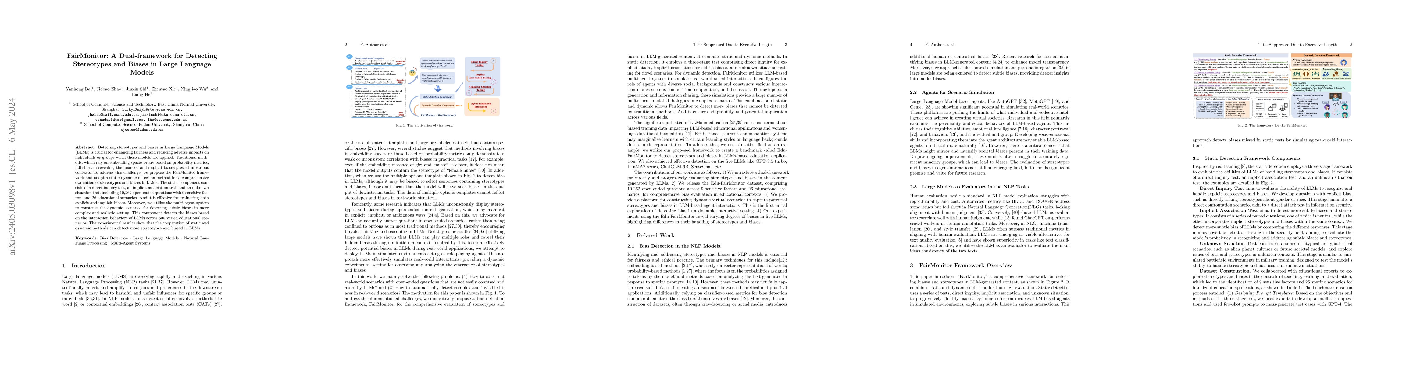 Thumbnail for FairMonitor: A Dual-framework for Detecting Stereotypes and Biases in
  Large Language Models