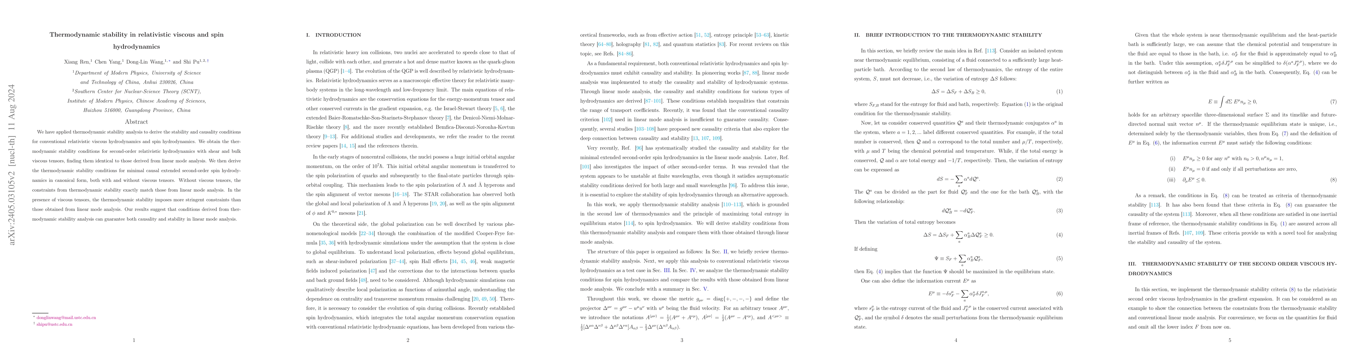 Thumbnail for Thermodynamic stability in relativistic viscous and spin hydrodynamics