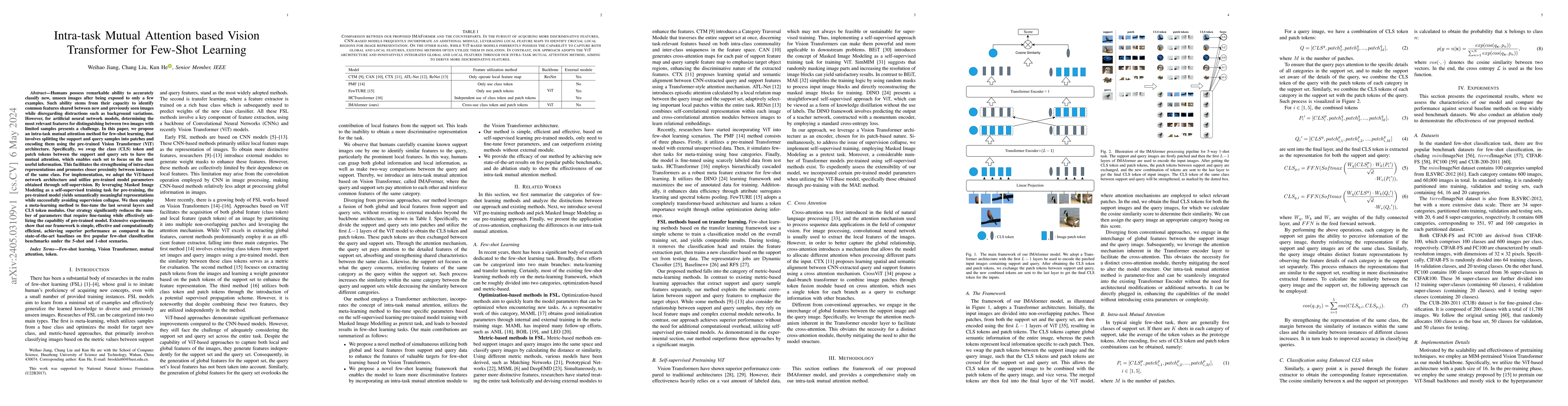 Thumbnail for Intra-task Mutual Attention based Vision Transformer for Few-Shot
  Learning