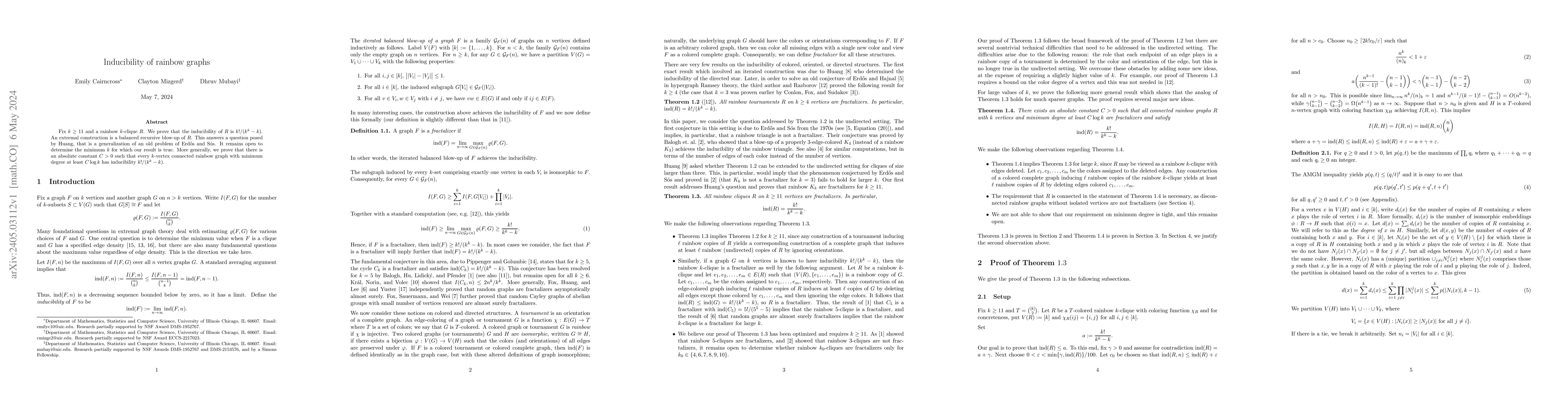Thumbnail for Inducibility of rainbow graphs