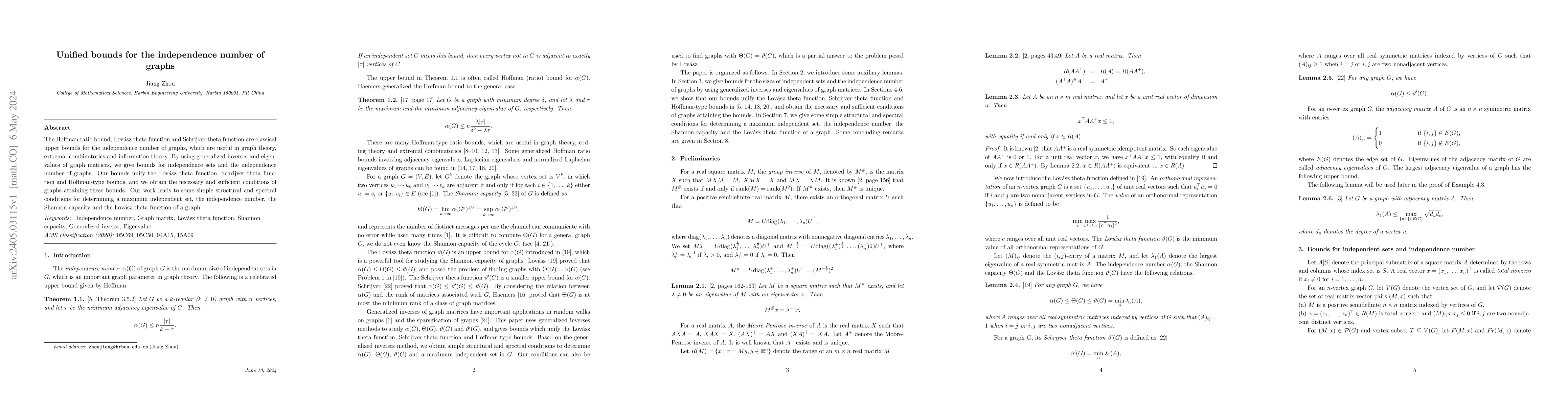 Thumbnail for Unified bounds for the independence number of graphs