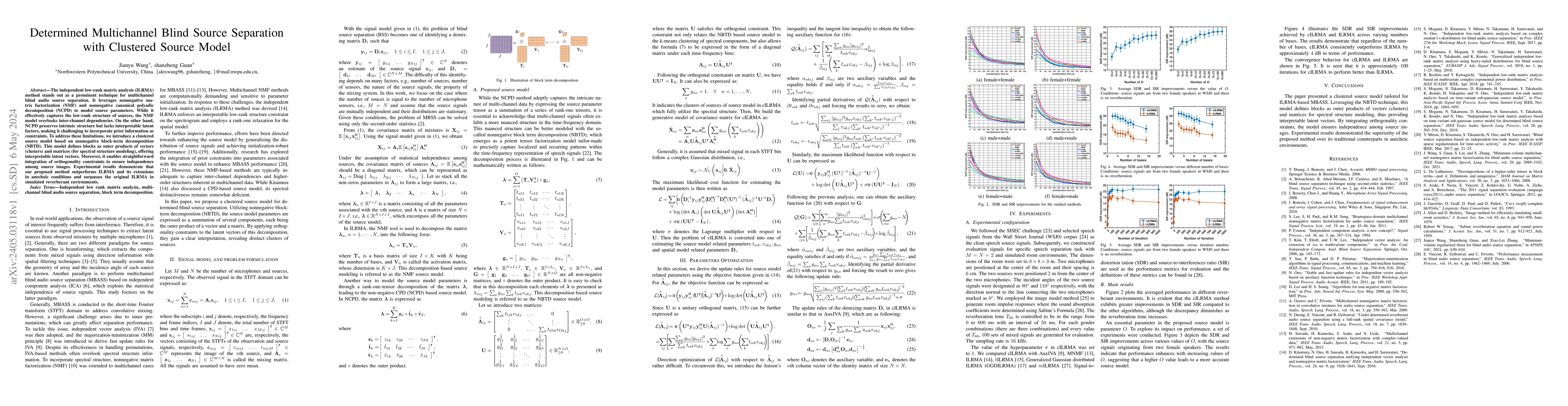 Thumbnail for Determined Multichannel Blind Source Separation with Clustered Source
  Model