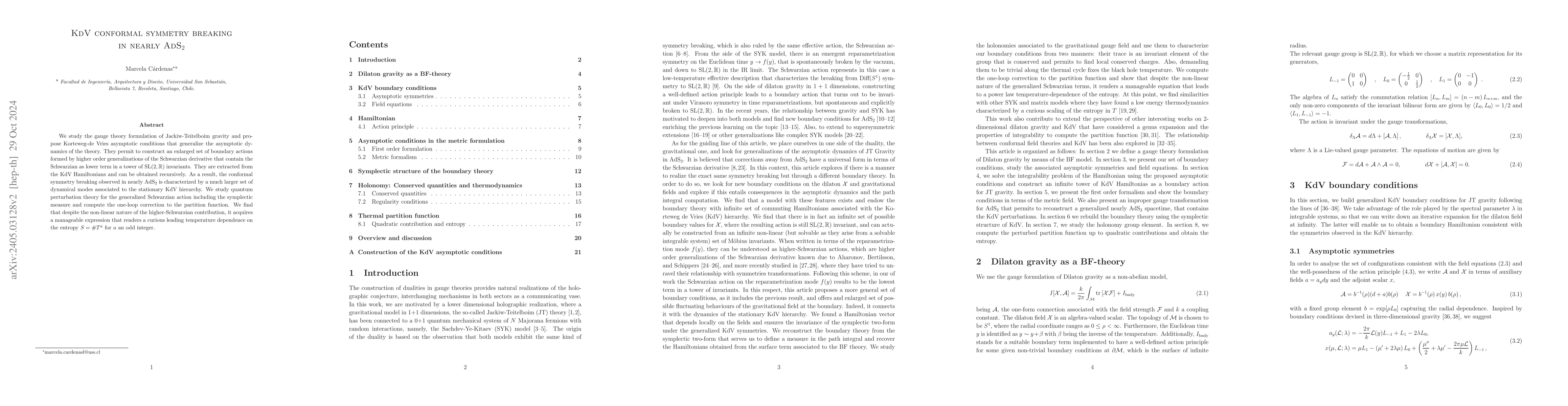 Thumbnail for KdV conformal symmetry breaking in nearly AdS$_{2}$