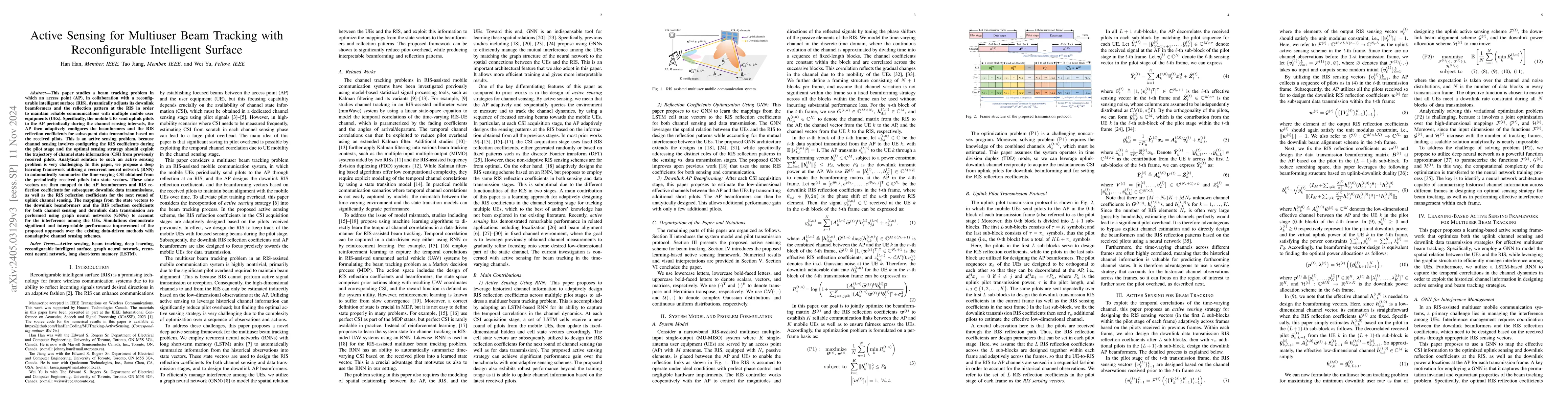 Thumbnail for Active Sensing for Multiuser Beam Tracking with Reconfigurable
  Intelligent Surface