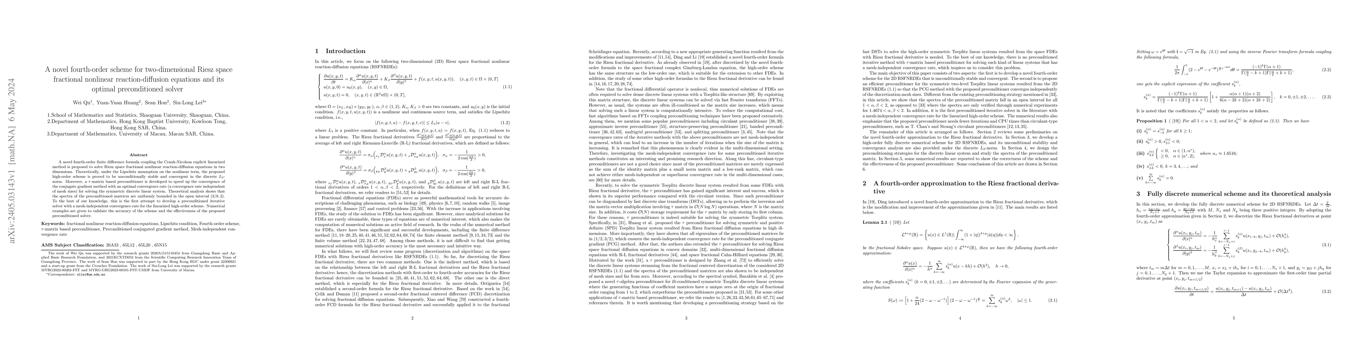 Thumbnail for A novel fourth-order scheme for two-dimensional Riesz space fractional
  nonlinear reaction-diffusion equations and its optimal preconditioned solver