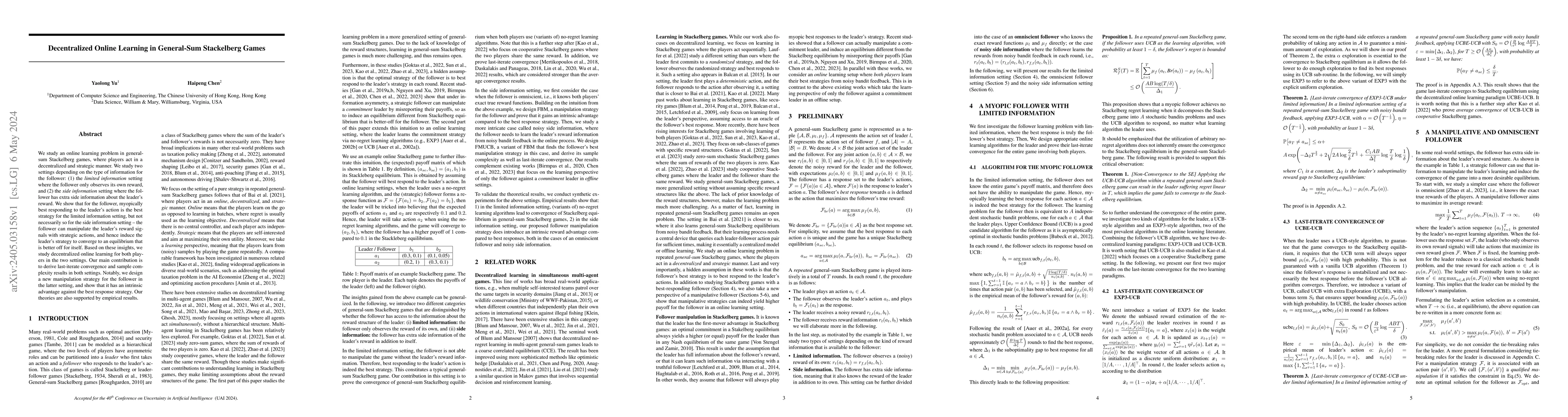 Thumbnail for Decentralized Online Learning in General-Sum Stackelberg Games