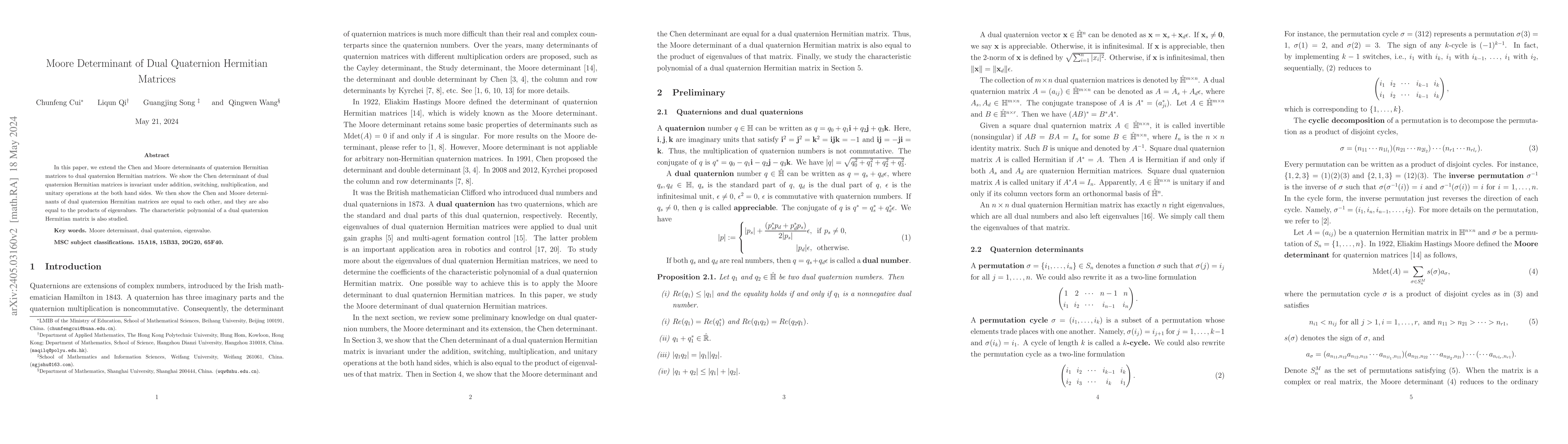 Thumbnail for Moore Determinant of Dual Quaternion Hermitian Matrices