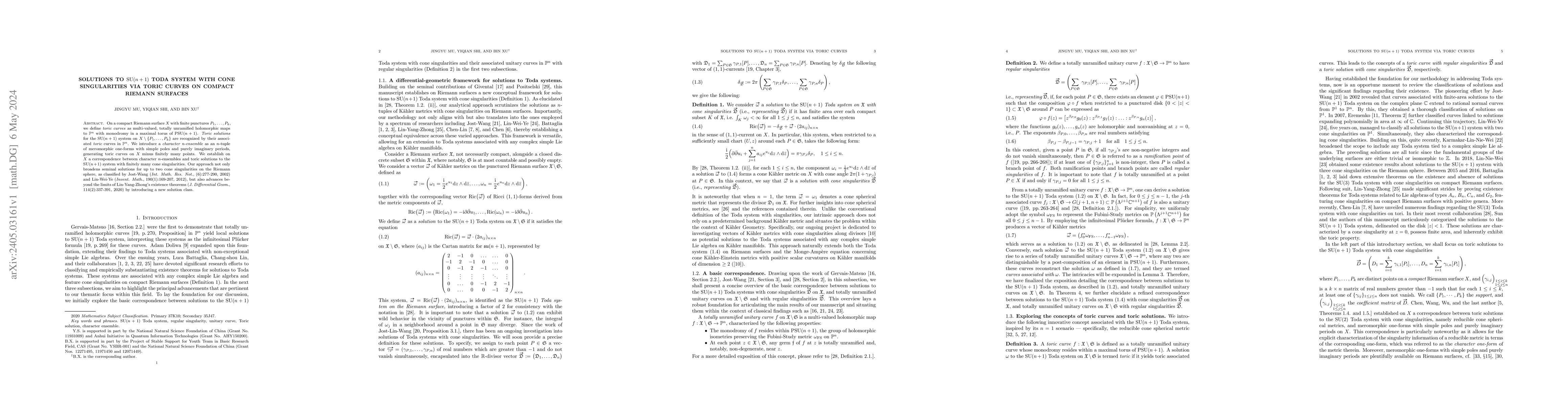 Thumbnail for Solutions to ${\rm SU}(n+1)$ Toda system with cone singularities via
  toric curves on compact Riemann surfaces