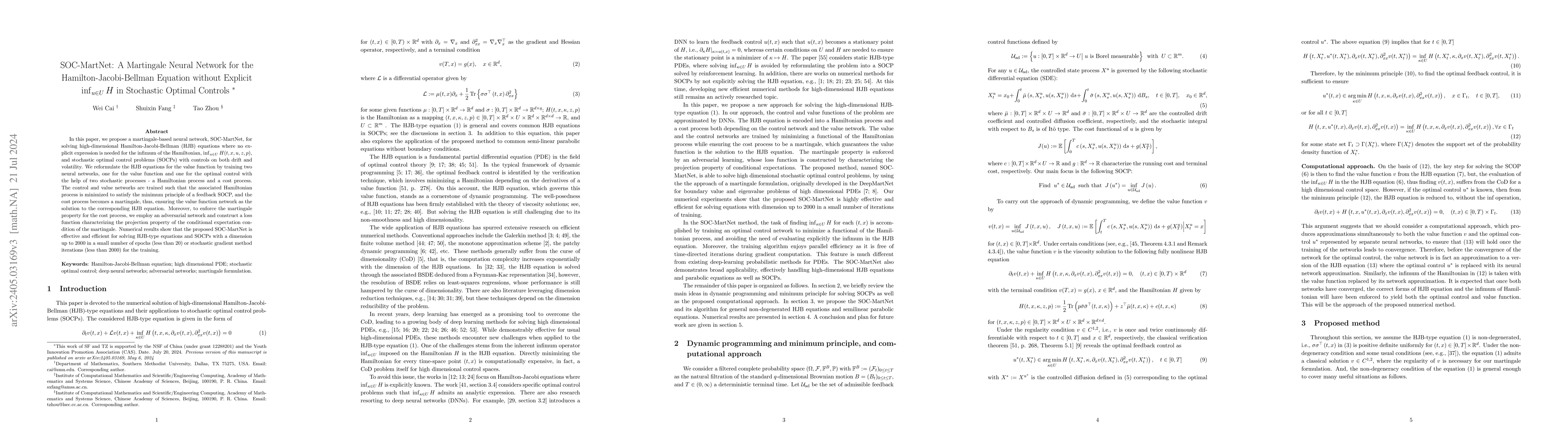 Thumbnail for SOC-MartNet: A Martingale Neural Network for the Hamilton-Jacobi-Bellman
  Equation without Explicit inf H in Stochastic Optimal Controls