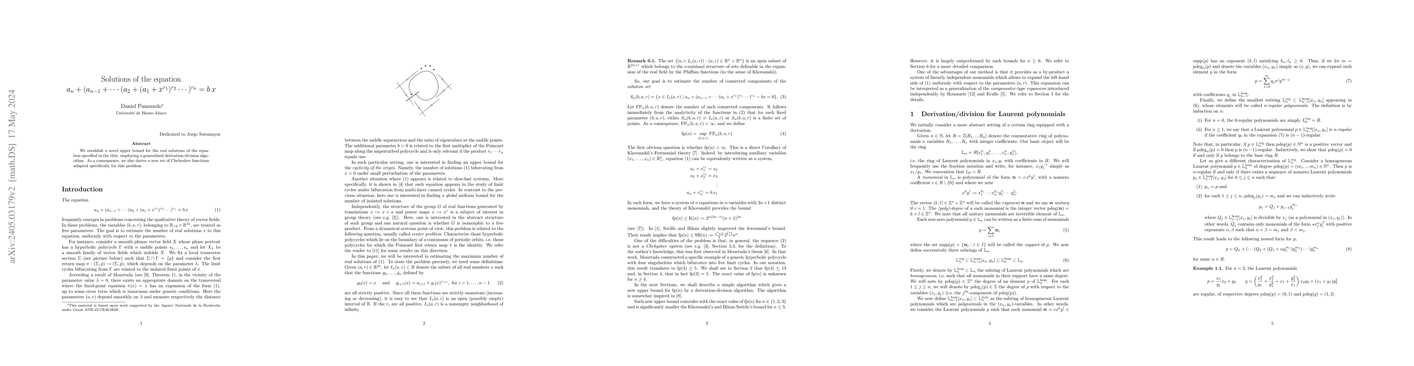 Thumbnail for Solutions of the equation $a_n + (a_{n-1} + \cdots (a_2 + (a_1 +
  x^{r_1})^{r_2}\cdots )^{r_{n}} = b\, x$