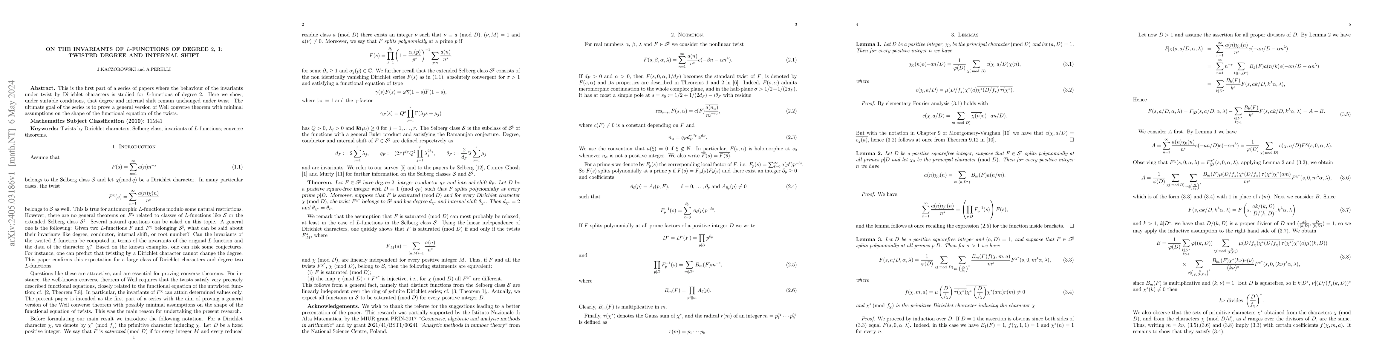 Thumbnail for On the invariants of L-functions of degree 2, I: twisted degree and
  internal shift