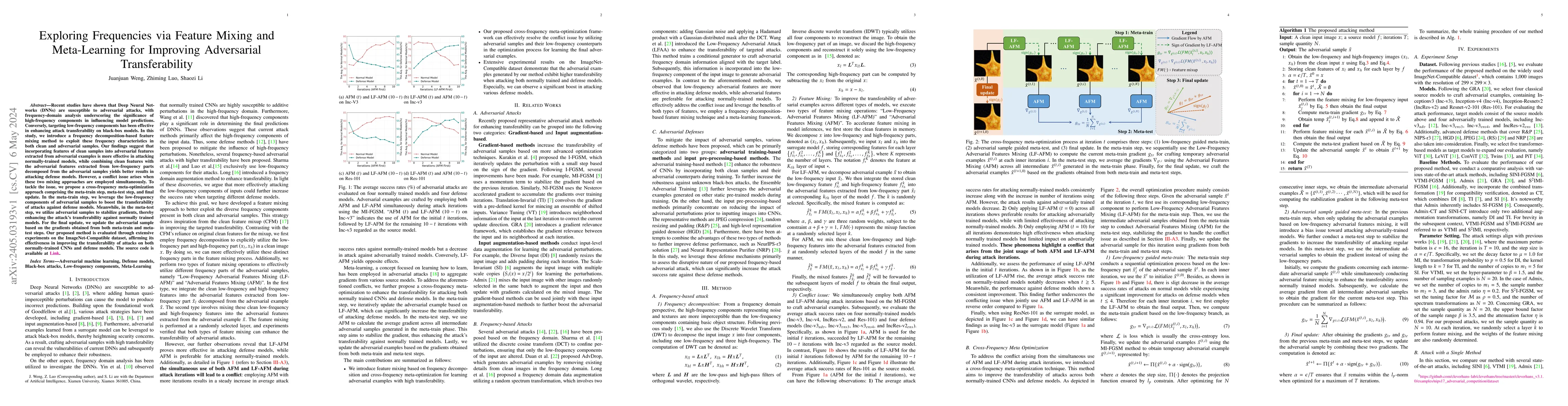 Thumbnail for Exploring Frequencies via Feature Mixing and Meta-Learning for Improving
  Adversarial Transferability