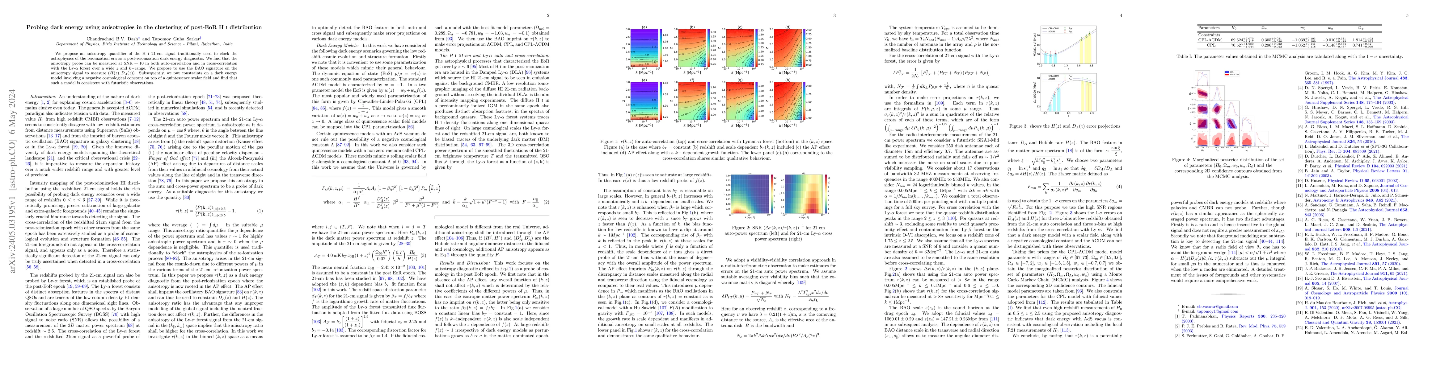 Thumbnail for Probing dark energy using anisotropies in the clustering of post-EoR HI
  distribution