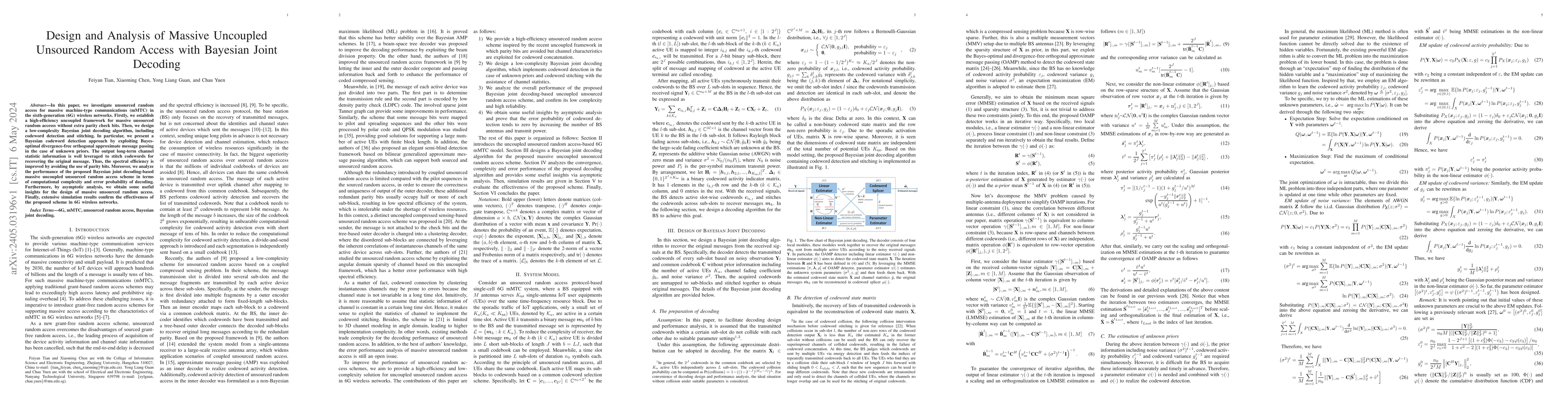 Thumbnail for Design and Analysis of Massive Uncoupled Unsourced Random Access with
  Bayesian Joint Decoding