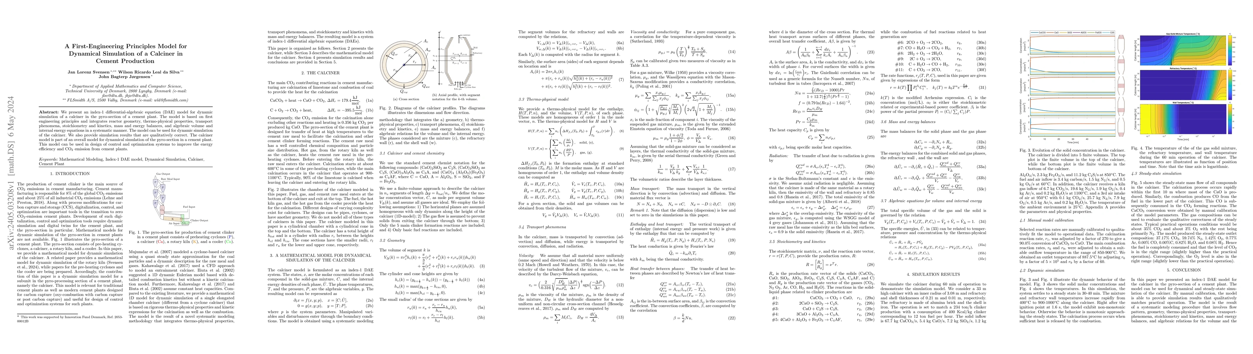 Thumbnail for A First-Engineering Principles Model for Dynamical Simulation of a
  Calciner in Cement Production