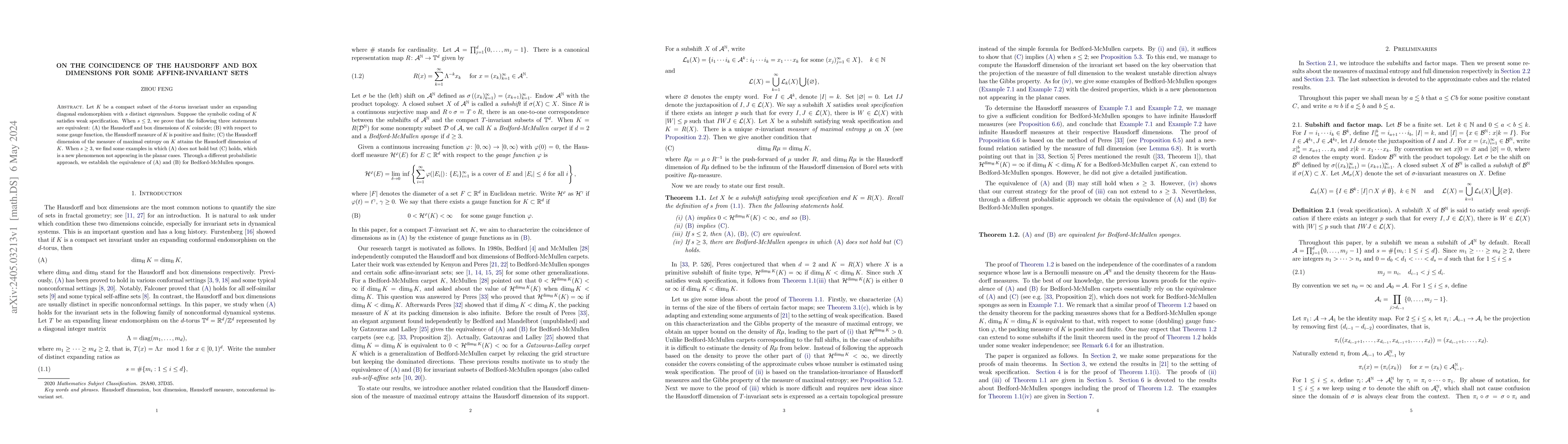 Thumbnail for On the coincidence of the Hausdorff and box dimensions for some
  affine-invariant sets