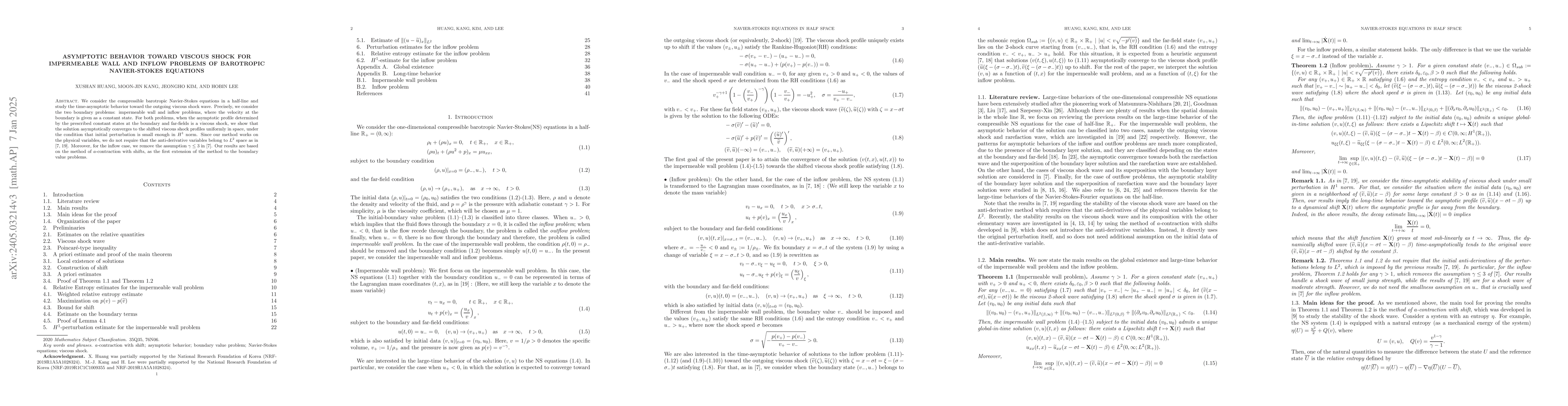 Thumbnail for Asymptotic behavior toward viscous shock for impermeable wall and inflow
  problem of barotropic Navier-Stokes equations