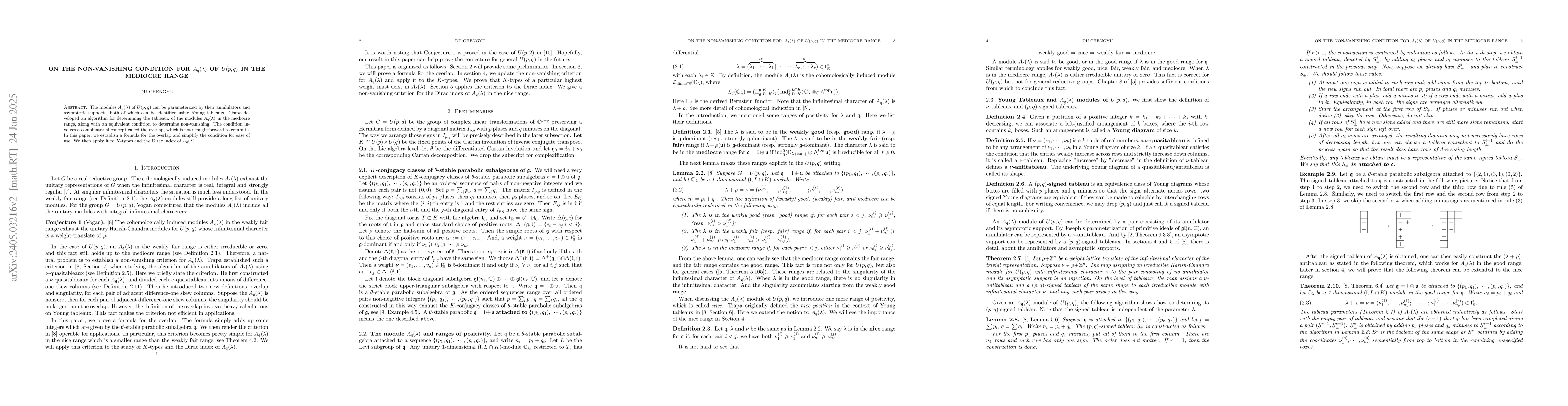 Thumbnail for On the nonvanishing condition for $A_{\mathfrak q}(\lambda)$ of $U(p,q)$
  in the mediocre range