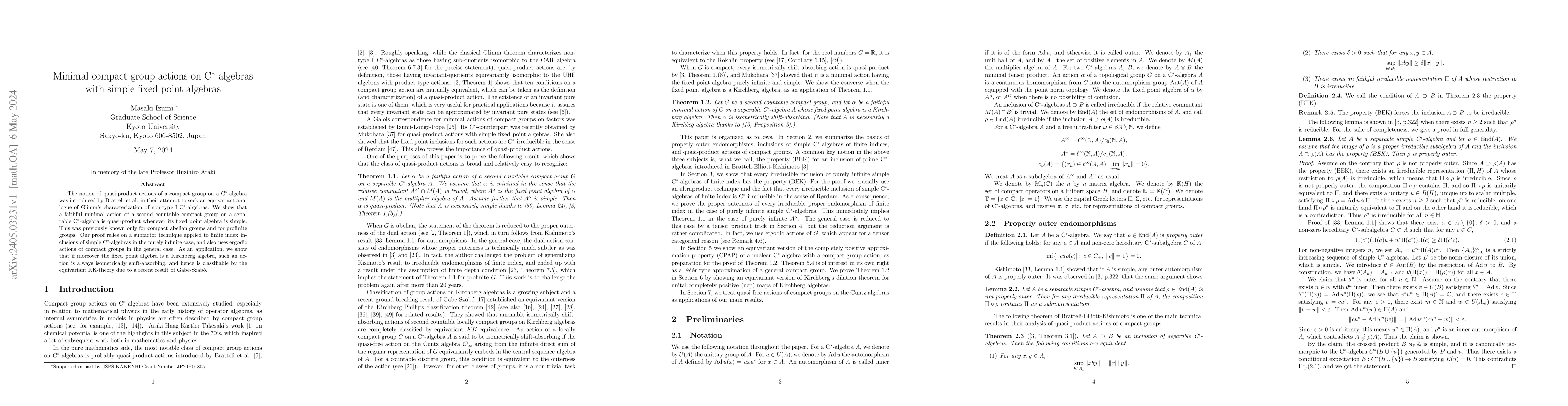 Thumbnail for Minimal compact group actions on C$^*$-algebras with simple fixed point
  algebras