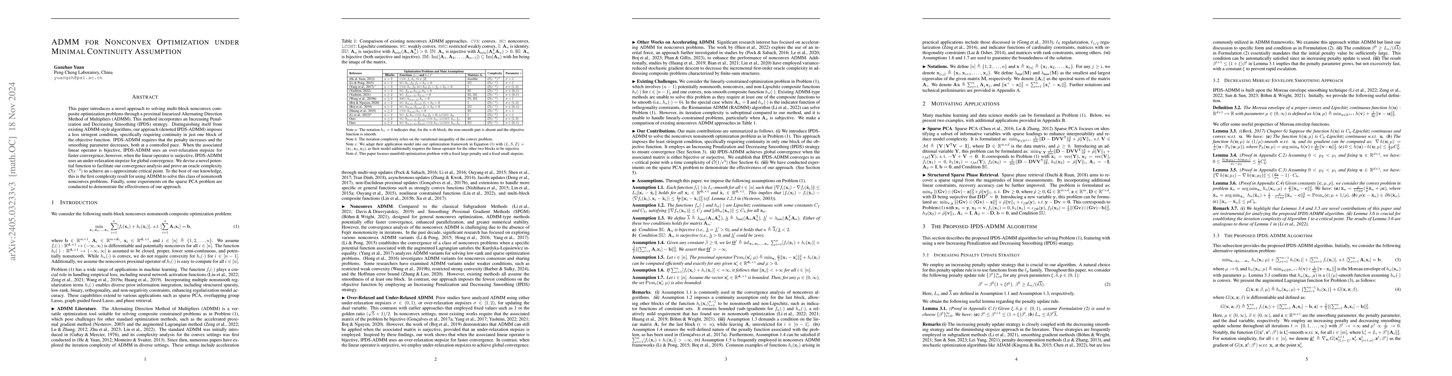 Thumbnail for ADMM for Nonconvex Optimization under Minimal Continuity Assumption