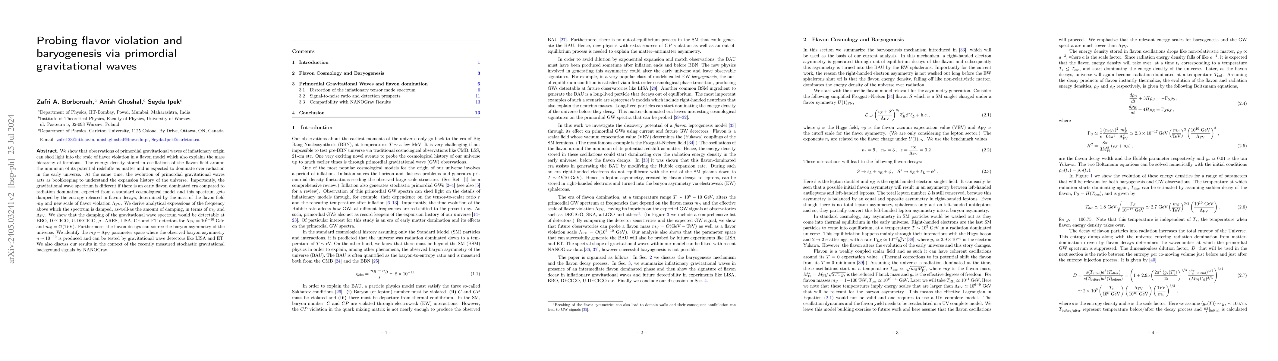 Thumbnail for Probing flavor violation and baryogenesis via primordial gravitational
  waves