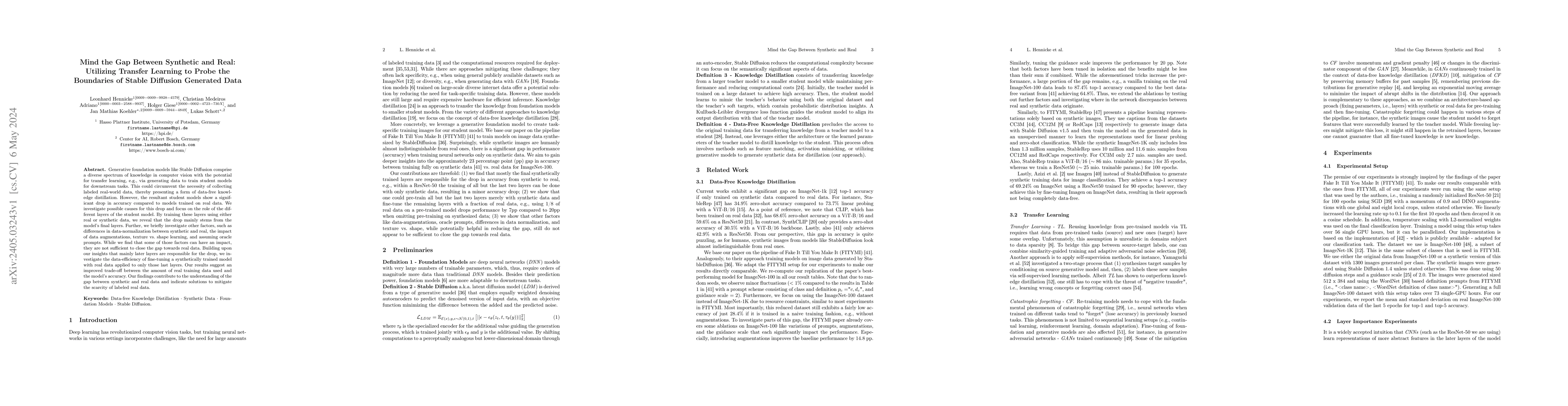 Thumbnail for Mind the Gap Between Synthetic and Real: Utilizing Transfer Learning to
  Probe the Boundaries of Stable Diffusion Generated Data