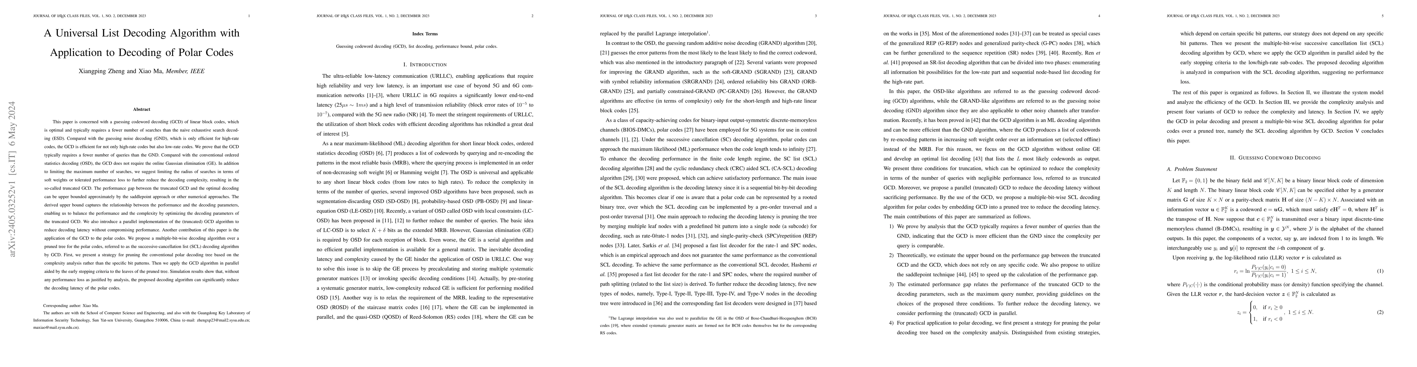 Thumbnail for A Universal List Decoding Algorithm with Application to Decoding of
  Polar Codes