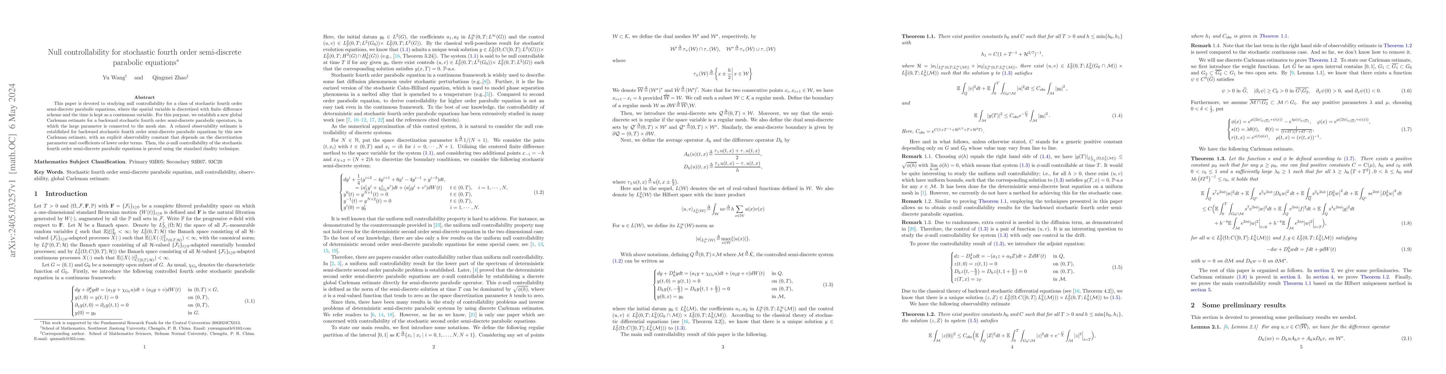 Thumbnail for Null controllability for stochastic fourth order semi-discrete parabolic
  equations