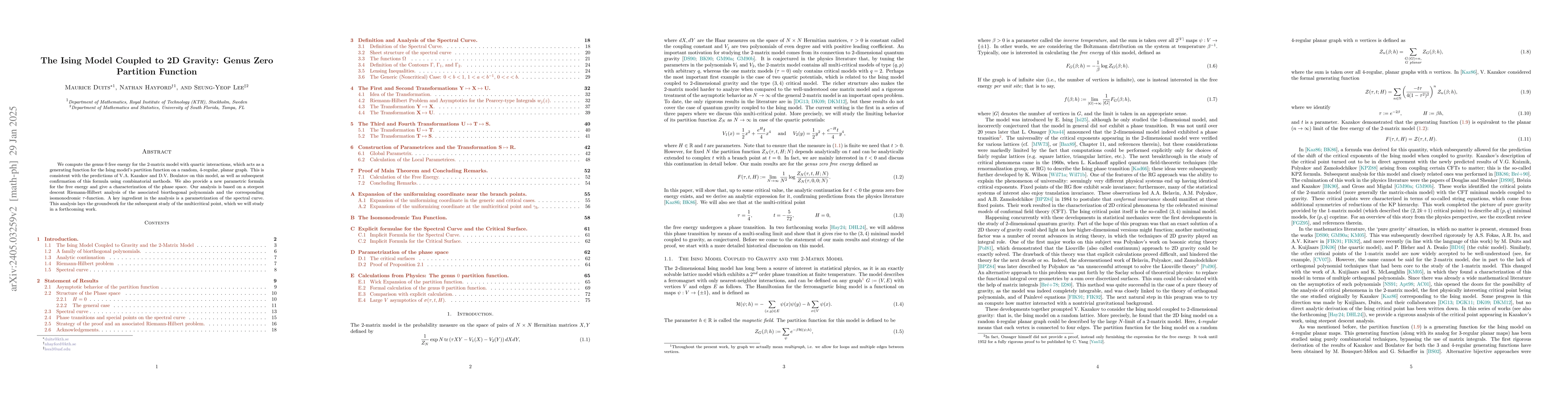 Thumbnail for The Ising Model Coupled to 2D Gravity: Genus Zero Partition Function
