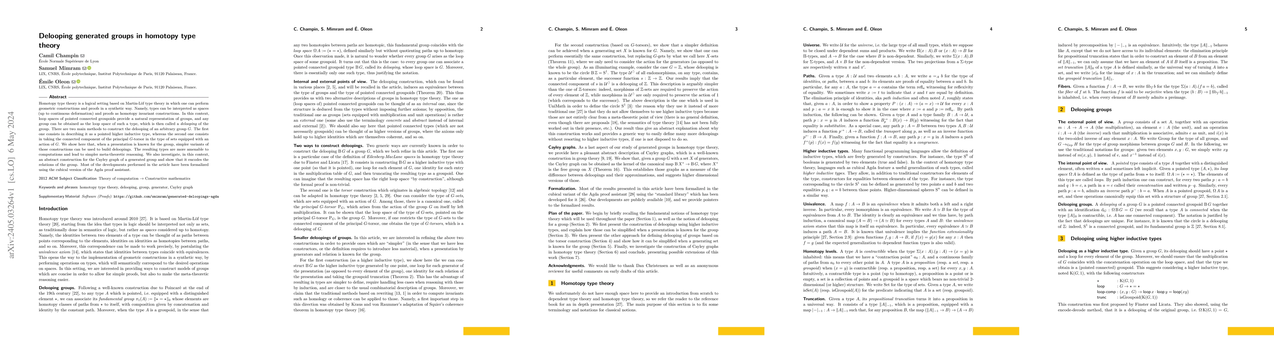 Thumbnail for Delooping generated groups in homotopy type theory