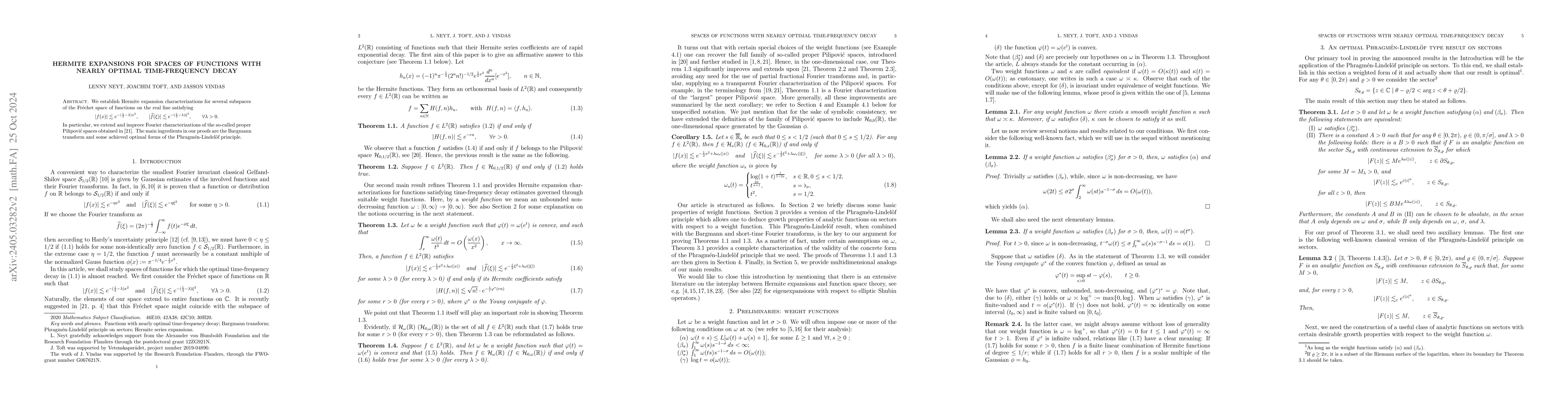 Thumbnail for Hermite expansions for spaces of functions with nearly optimal
  time-frequency decay
