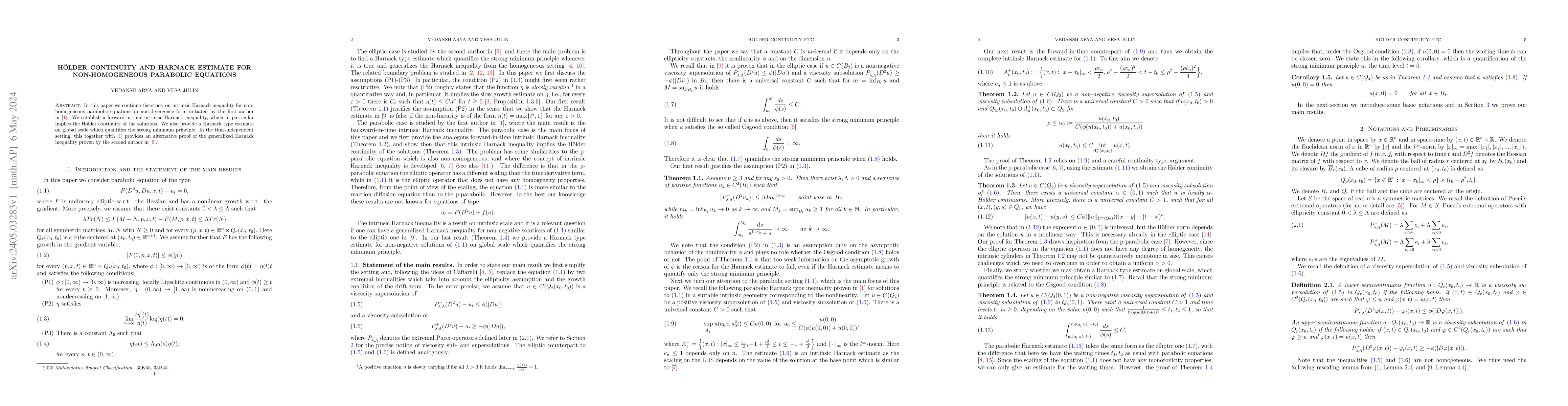 Thumbnail for H\"older Continuity and Harnack estimate for non-homogeneous parabolic
  equations