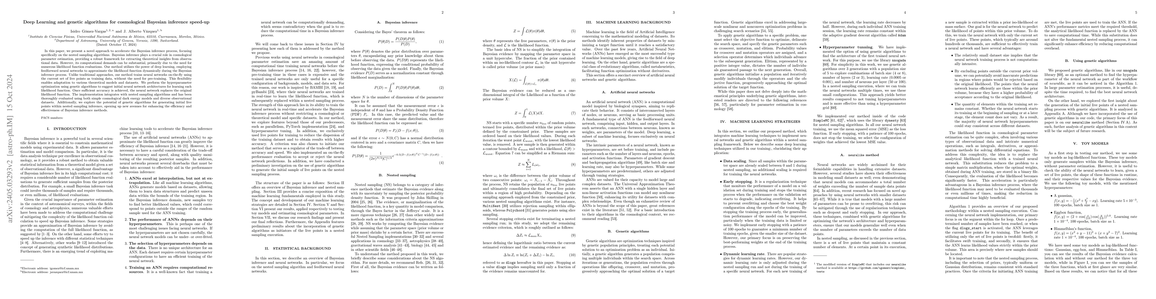 Thumbnail for Deep Learning and genetic algorithms for cosmological Bayesian inference
  speed-up