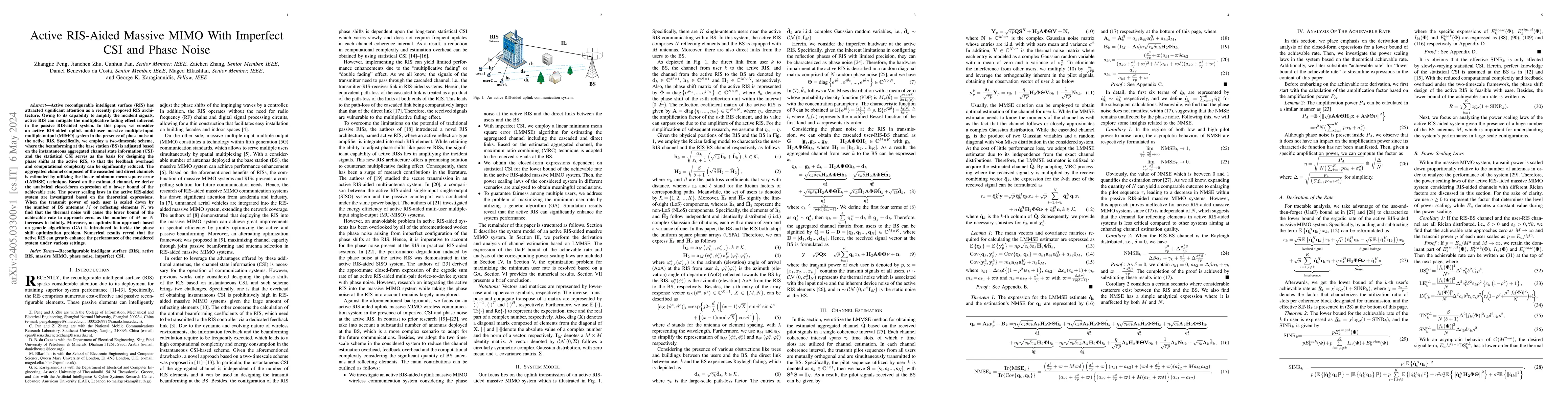 Thumbnail for Active RIS-Aided Massive MIMO With Imperfect CSI and Phase Noise