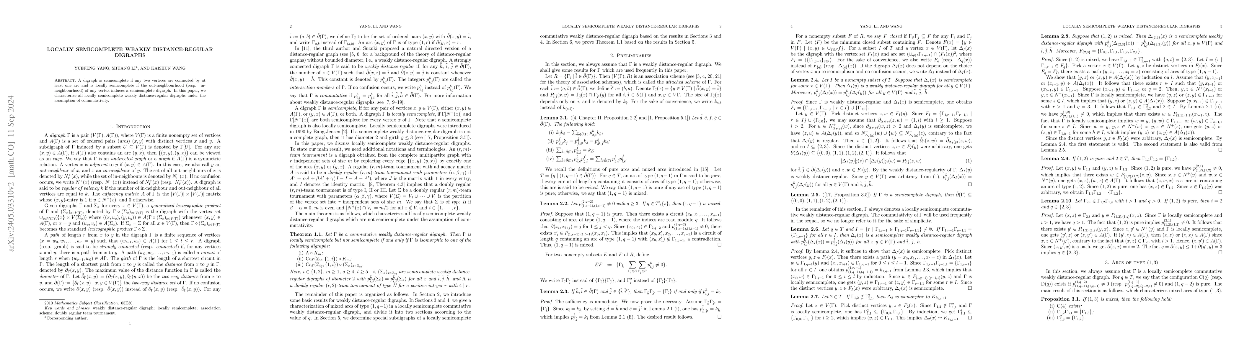 Thumbnail for Locally semicomplete weakly distance-regular digraphs