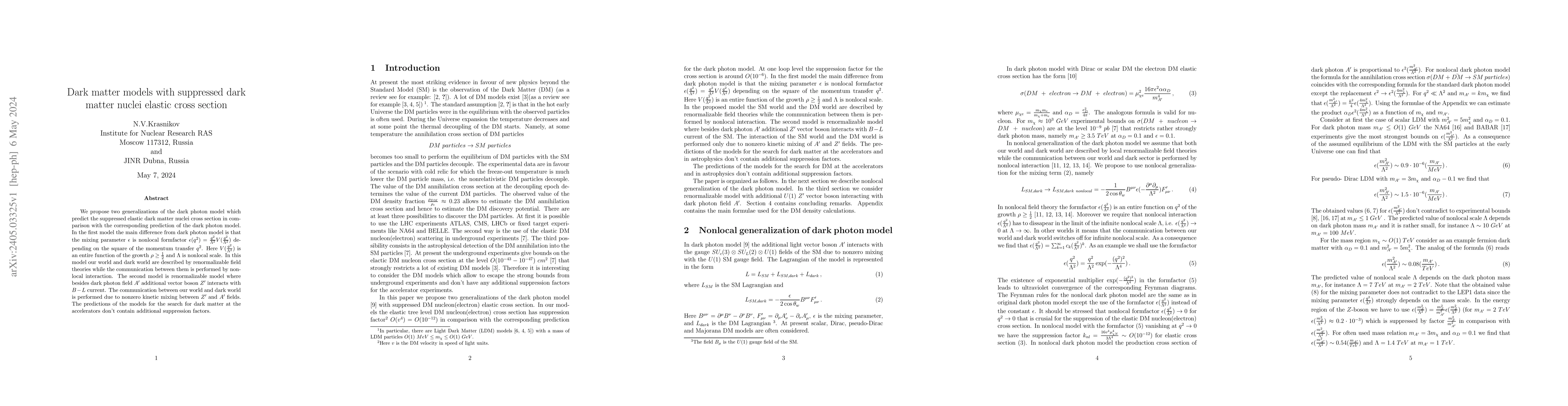 Thumbnail for Dark matter models with suppressed dark matter nuclei elastic cross
  section