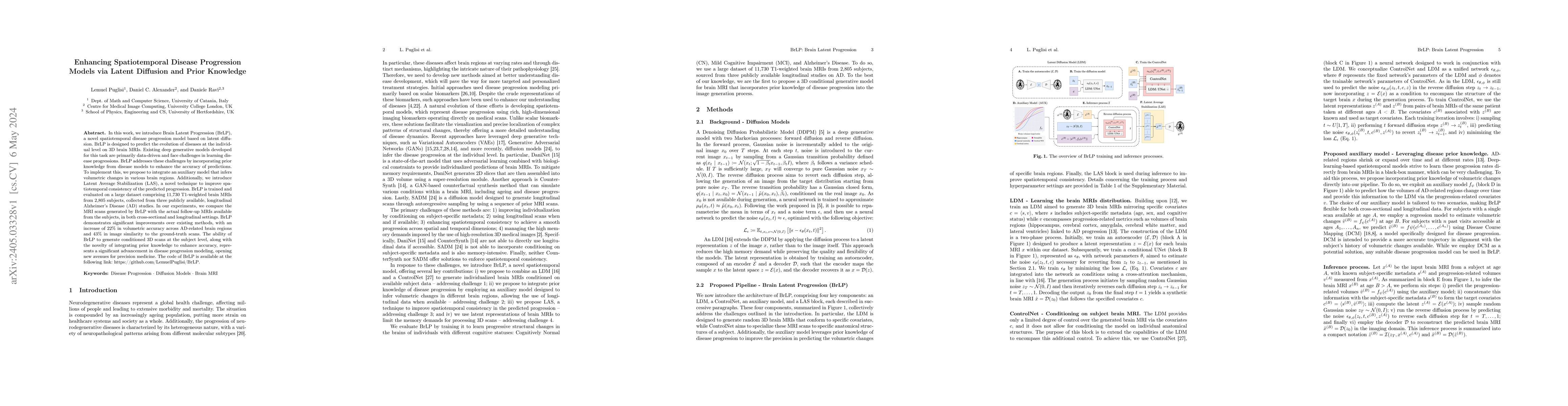 Thumbnail for Enhancing Spatiotemporal Disease Progression Models via Latent Diffusion
  and Prior Knowledge