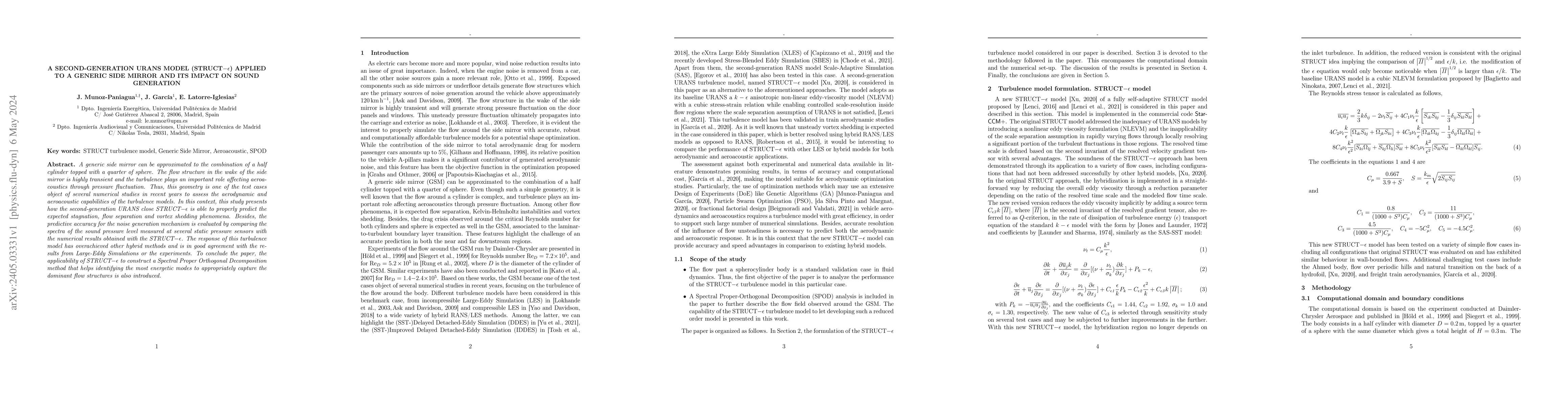 Thumbnail for A second-generation URANS model (STRUCT$-\epsilon$) applied to a Generic
  Side Mirror and its Impact on Sound Generation