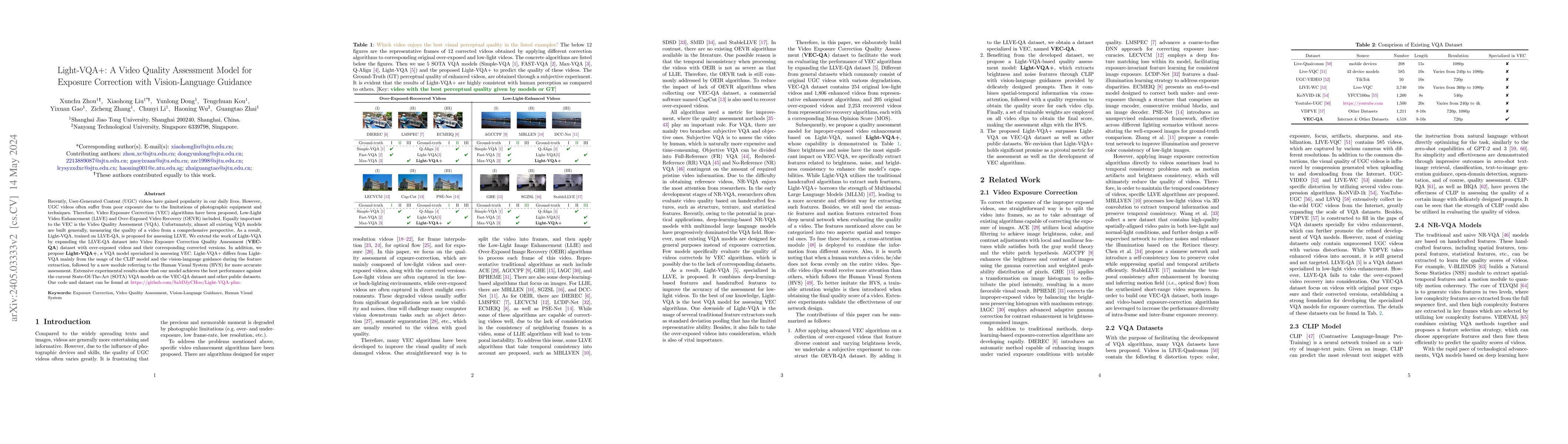 Thumbnail for Light-VQA+: A Video Quality Assessment Model for Exposure Correction
  with Vision-Language Guidance