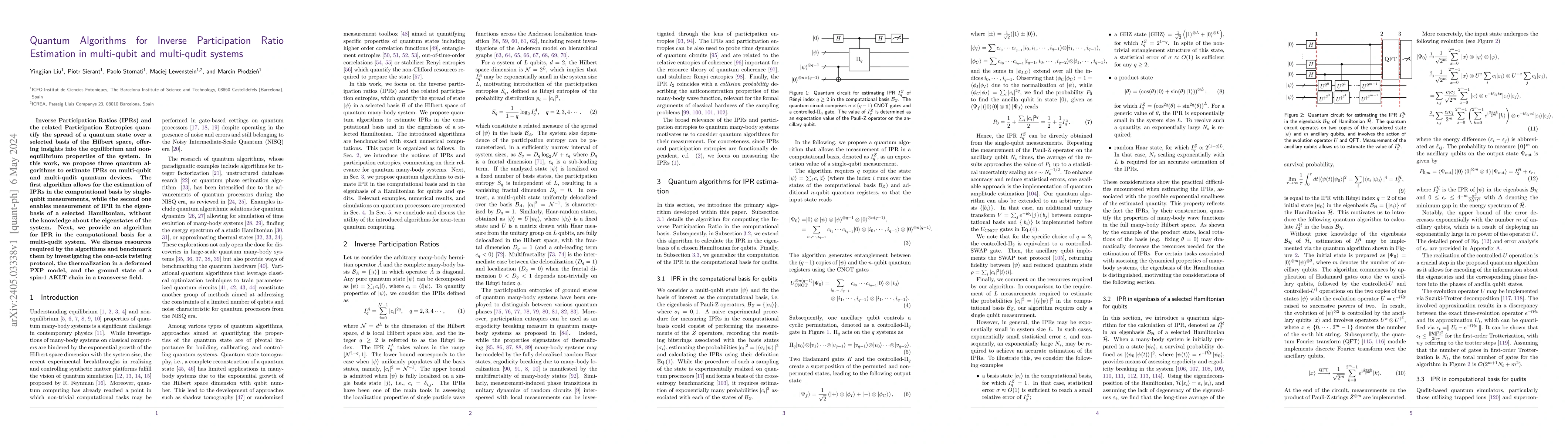 Thumbnail for Quantum Algorithms for Inverse Participation Ratio Estimation in
  multi-qubit and multi-qudit systems